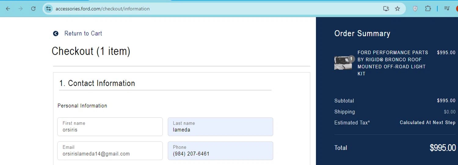 Ford Accessories checkout page showing Ford Accessories discount code box | Screenshot taken by SimplyCodes community member on Jul 30, 2024