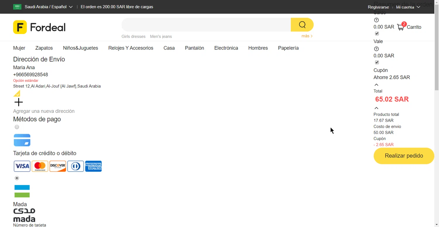 Fordeal checkout page showing Fordeal promo code box | Screenshot taken by SimplyCodes community member on Oct 5, 2023