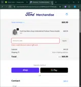 The Ford Merchandise Store coupon verification screenshot