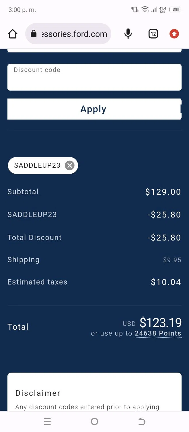 where to use Ford Parts promo code box
