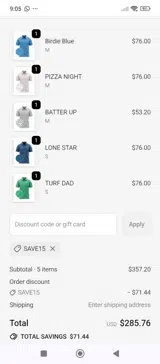 SAVE15 coupon verification screenshot