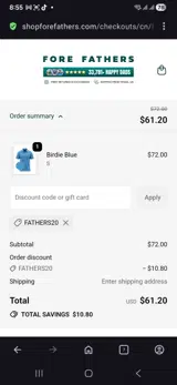Fathers20 coupon verification screenshot