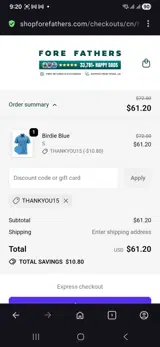 Thankyou15 coupon verification screenshot