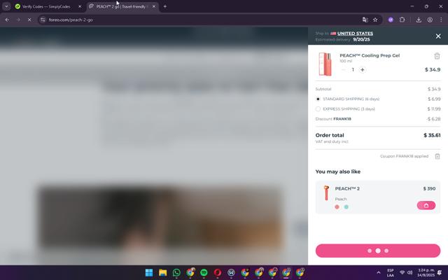 Foreo checkout page showing Foreo coupon code box | Screenshot taken by SimplyCodes community member on Sep 14, 2025