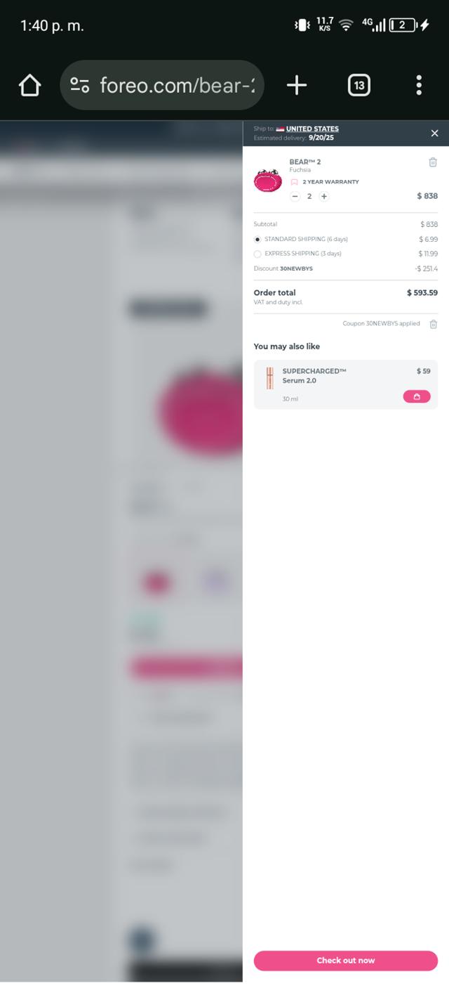 Foreo checkout page showing Foreo coupon code box | Screenshot taken by SimplyCodes community member on Sep 14, 2025