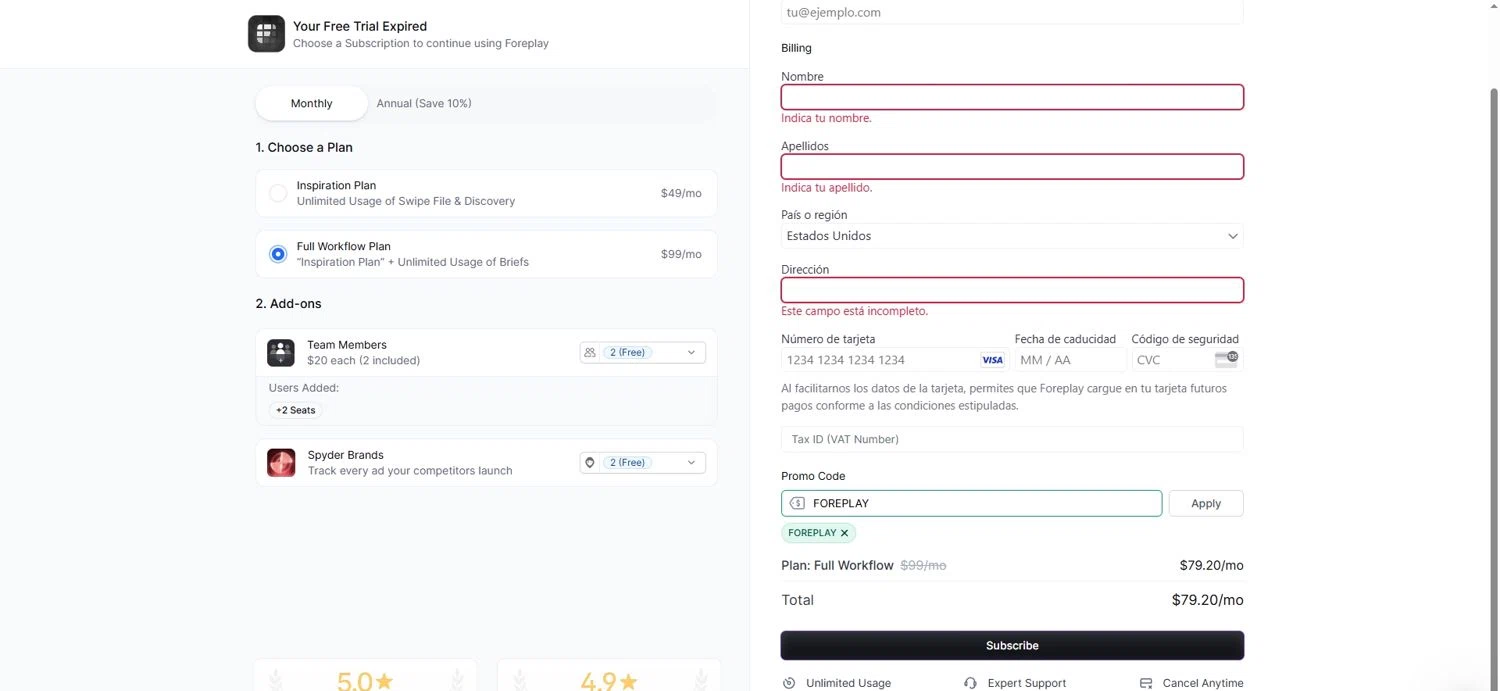 Foreplay promo code screenshot showing code FOREPLAY applied at Foreplay checkout page. Uploaded by SimplyCodes community member Depressive on Apr 15, 2025