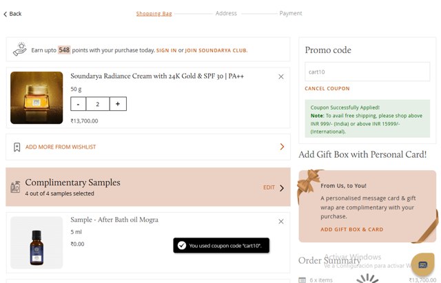 Forest Essentials checkout page showing Forest Essentials promo code box | Screenshot taken by SimplyCodes community member on May 7, 2025