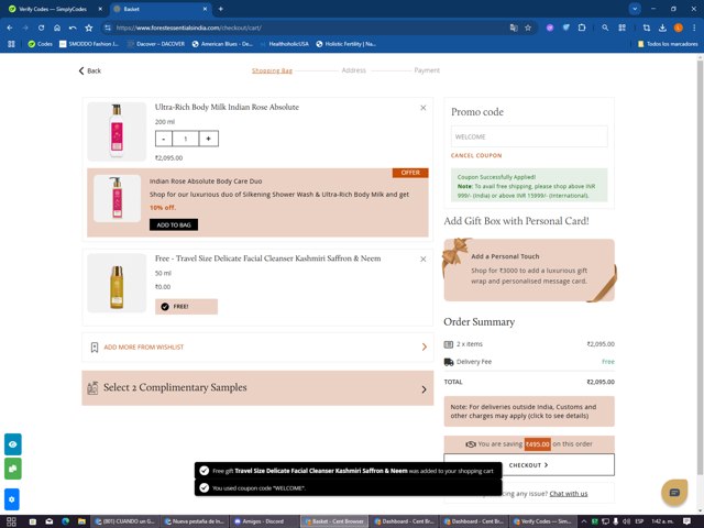 Forest Essentials checkout page showing Forest Essentials promo code box | Screenshot taken by SimplyCodes community member on Sep 9, 2025
