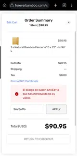 SAVE6116 coupon verification screenshot