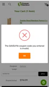 SAVE6116 coupon verification screenshot
