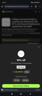 Forever Feeling coupon verification screenshot