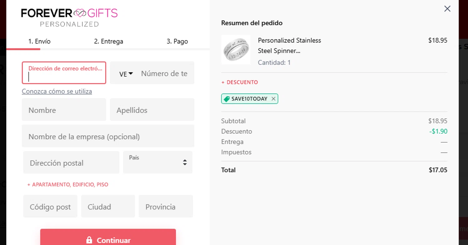 Forevergifts.com coupon code screenshot showing code SAVE10TODAY applied at Forevergifts.com checkout page. Uploaded by SimplyCodes community member RewardCurator5232 on Nov 28, 2025