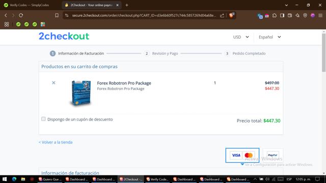 Forex Robotron checkout page showing Forex Robotron coupon code box | Screenshot taken by SimplyCodes community member on Feb 18, 2025