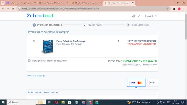 Forex Robotron checkout page showing Forex Robotron coupon code box | Screenshot taken by SimplyCodes community member on Dec 21, 2023