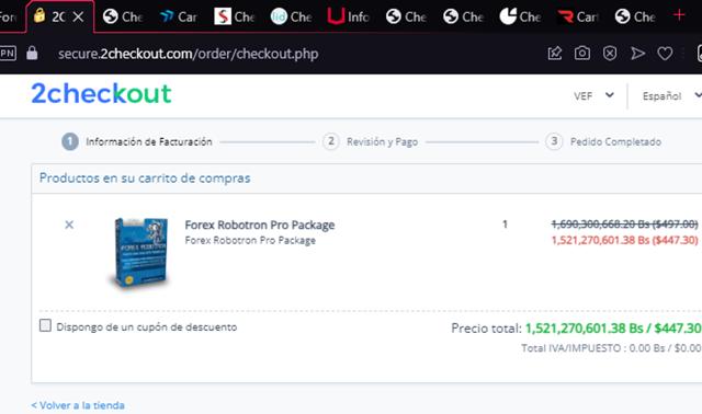 Forex Robotron checkout page showing Forex Robotron coupon code box | Screenshot taken by SimplyCodes community member on Jan 19, 2024
