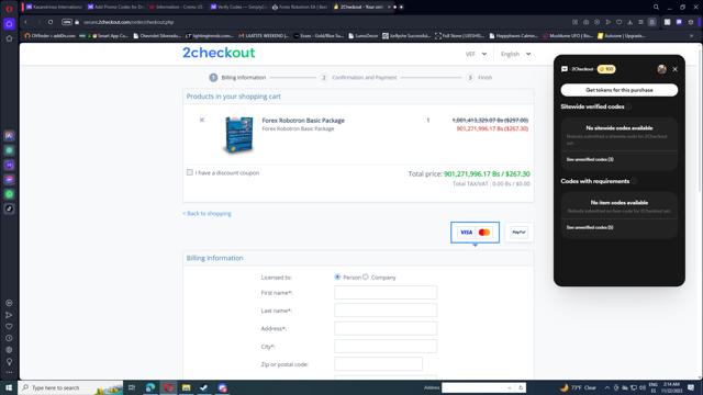 Forex Robotron checkout page showing Forex Robotron coupon code box | Screenshot taken by SimplyCodes community member on Nov 22, 2023