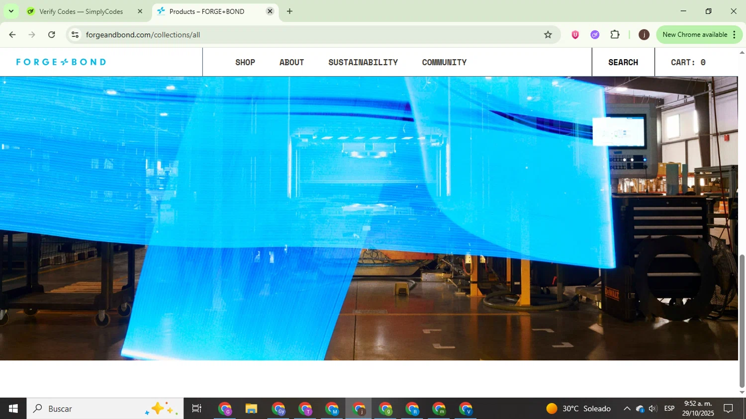 FORGE+BOND promo code screenshot showing code CHECKOUT10 applied at FORGE+BOND checkout page. Uploaded by SimplyCodes community member WonderEagle9833 on Oct 29, 2025