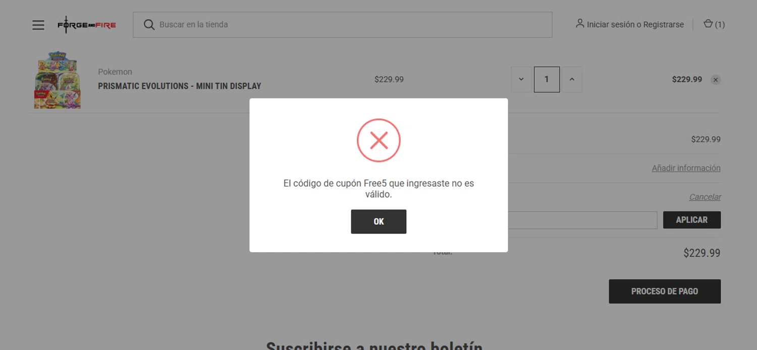 Forge and Fire Gaming coupon code screenshot showing code Free5 applied at Forge and Fire Gaming checkout page. Uploaded by SimplyCodes community member Caritafeliz on Mar 8, 2025