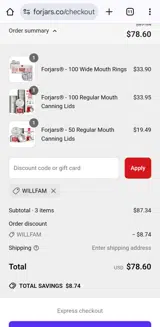Willfam coupon verification screenshot