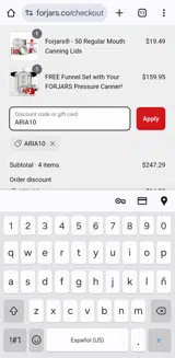ARIA10 coupon verification screenshot