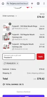 Peaslee10 coupon verification screenshot