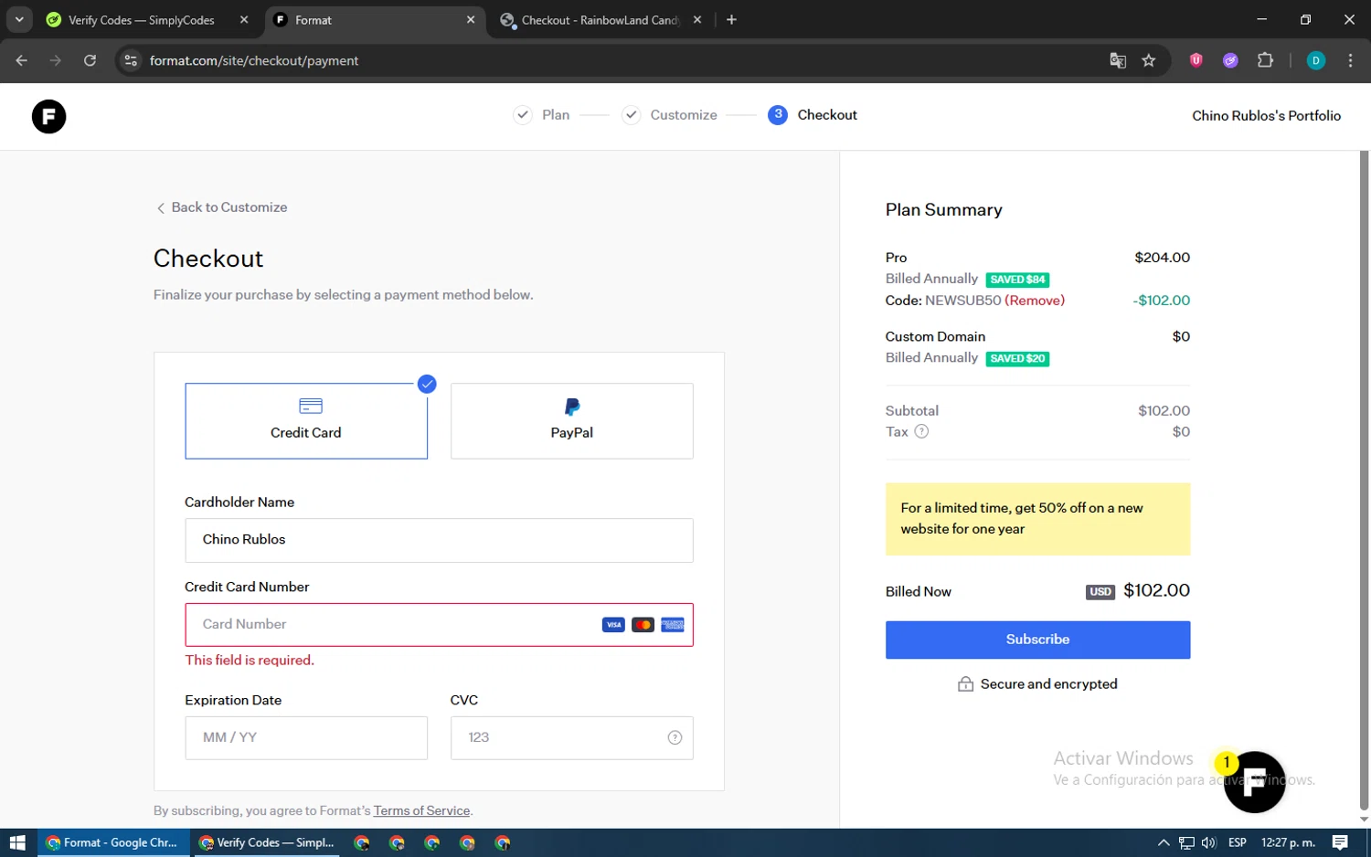 Format discount code screenshot showing code NEWSUB50 applied at Format checkout page. Uploaded by SimplyCodes community member BonusPilot3825 on Jun 22, 2025
