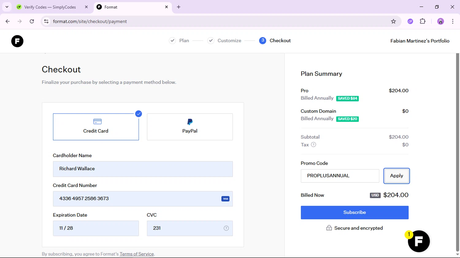 Format checkout page showing Format discount code box | Screenshot taken by SimplyCodes community member on Nov 27, 2025