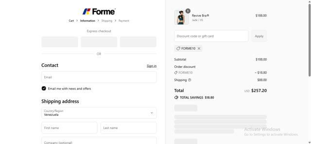 Forme checkout page showing Forme discount code box | Screenshot taken by SimplyCodes community member on Sep 11, 2025