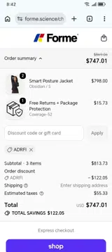 Forme coupon verification screenshot