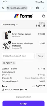 Forme coupon verification screenshot