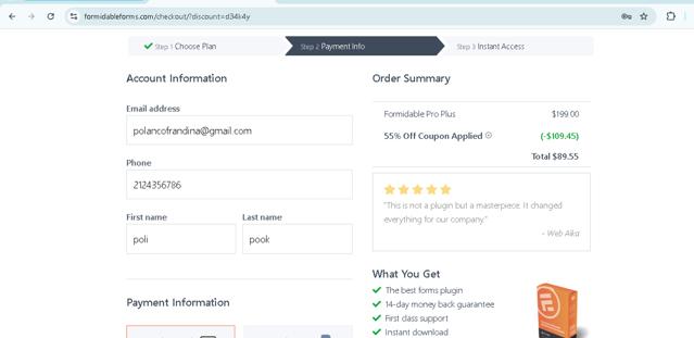 Formidable Forms checkout page showing Formidable Forms discount code box | Screenshot taken by SimplyCodes community member on Feb 24, 2025