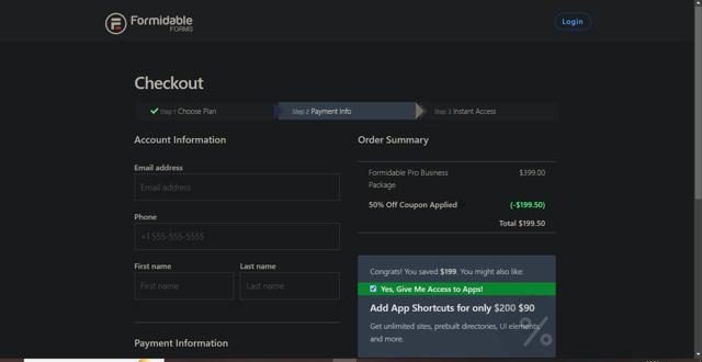 Formidable Forms checkout page showing Formidable Forms discount code box | Screenshot taken by SimplyCodes community member on Feb 12, 2025