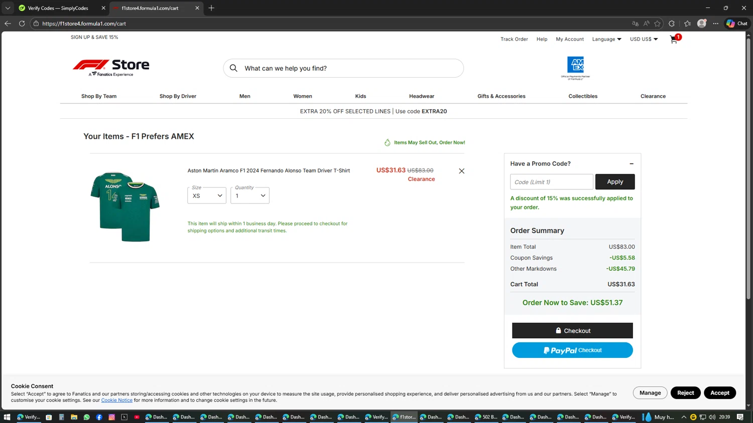 F1 Ticket Store checkout page showing F1 Ticket Store promo code box | Screenshot taken by SimplyCodes community member on Feb 14, 2026
