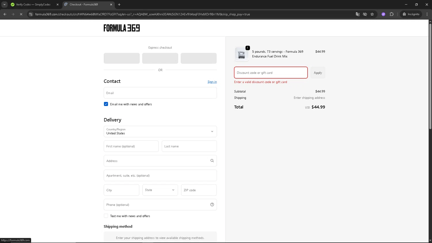 Formula369 promo code screenshot showing code welcome369 applied at Formula369 checkout page. Uploaded by SimplyCodes community member CRF250CC on Dec 5, 2025