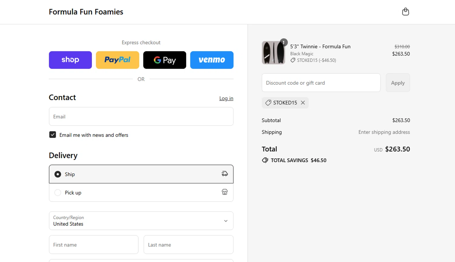 Formula Fun discount code screenshot showing code STOKED15 applied at Formula Fun checkout page. Uploaded by SimplyCodes community member ThriftyShopper3669 on Sep 7, 2025