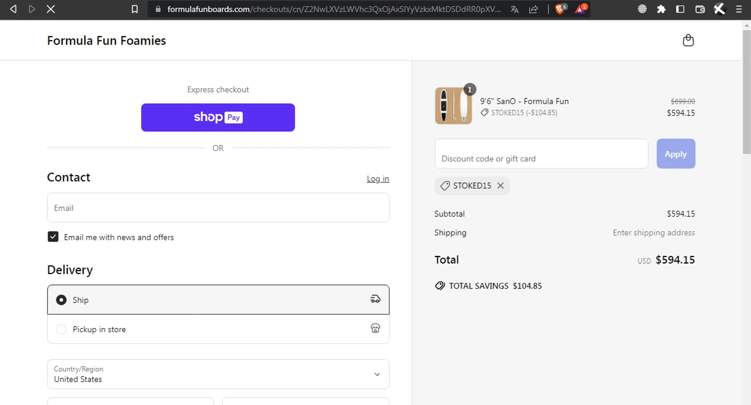 Formula Fun discount code screenshot showing code STOKED15 applied at Formula Fun checkout page. Uploaded by SimplyCodes community member l2994552451687 on May 12, 2025
