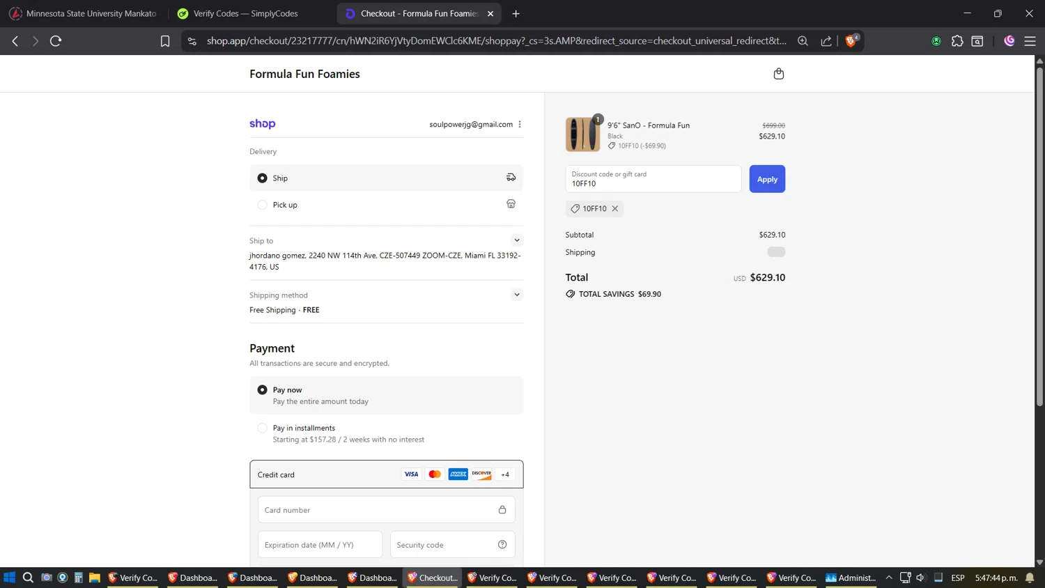 Formula Fun discount code screenshot showing code 10FF10 applied at Formula Fun checkout page. Uploaded by SimplyCodes community member Phoenix on Sep 7, 2025