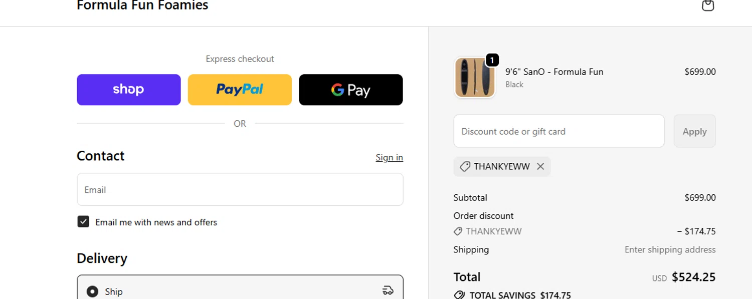 Formula Fun discount code screenshot showing code THANKYEWW applied at Formula Fun checkout page. Uploaded by SimplyCodes community member ashe1986 on Oct 23, 2025
