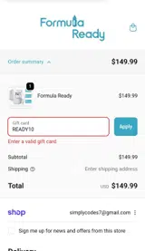 Formula Ready coupon verification screenshot