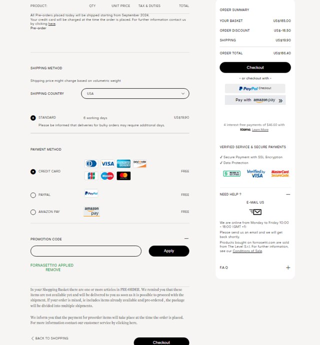 Fornasetti checkout page showing Fornasetti promo code box | Screenshot taken by SimplyCodes community member on Sep 17, 2024
