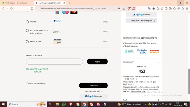Fornasetti checkout page showing Fornasetti promo code box | Screenshot taken by SimplyCodes community member on Apr 5, 2025