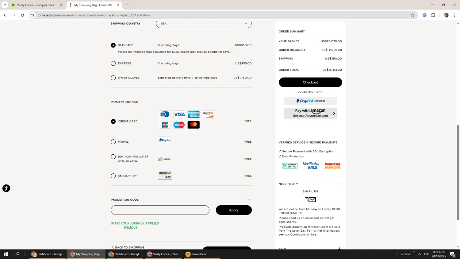 Fornasetti promo code screenshot showing code STARTYOURJOURNEY applied at Fornasetti checkout page. Uploaded by SimplyCodes community member Levi_Ackerman on Oct 20, 2025