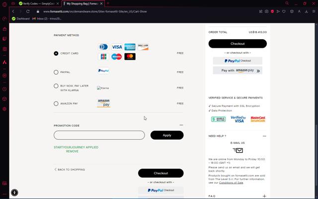 Fornasetti checkout page showing Fornasetti promo code box | Screenshot taken by SimplyCodes community member on Sep 15, 2024