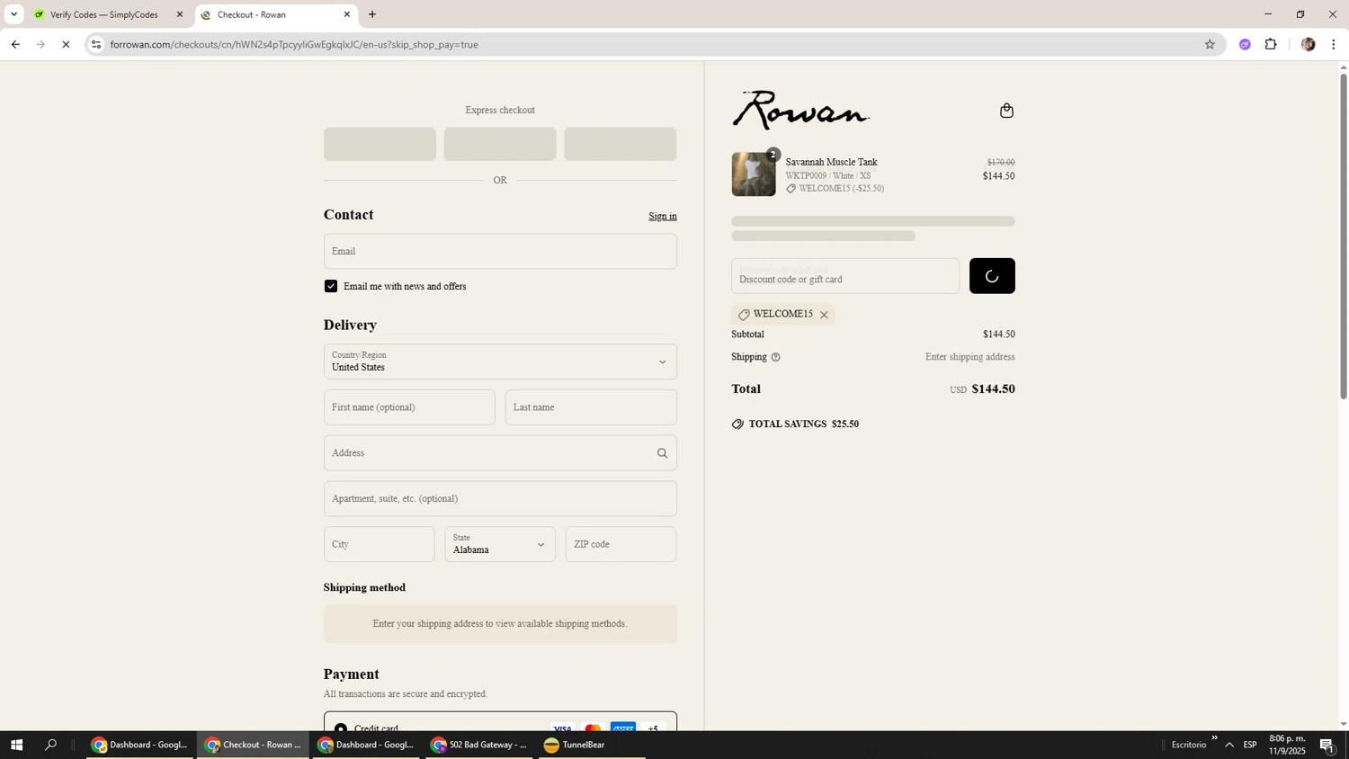 For Rowan discount code screenshot showing code WELCOME15 applied at For Rowan checkout page. Uploaded by SimplyCodes community member Levi_Ackerman on Sep 12, 2025
