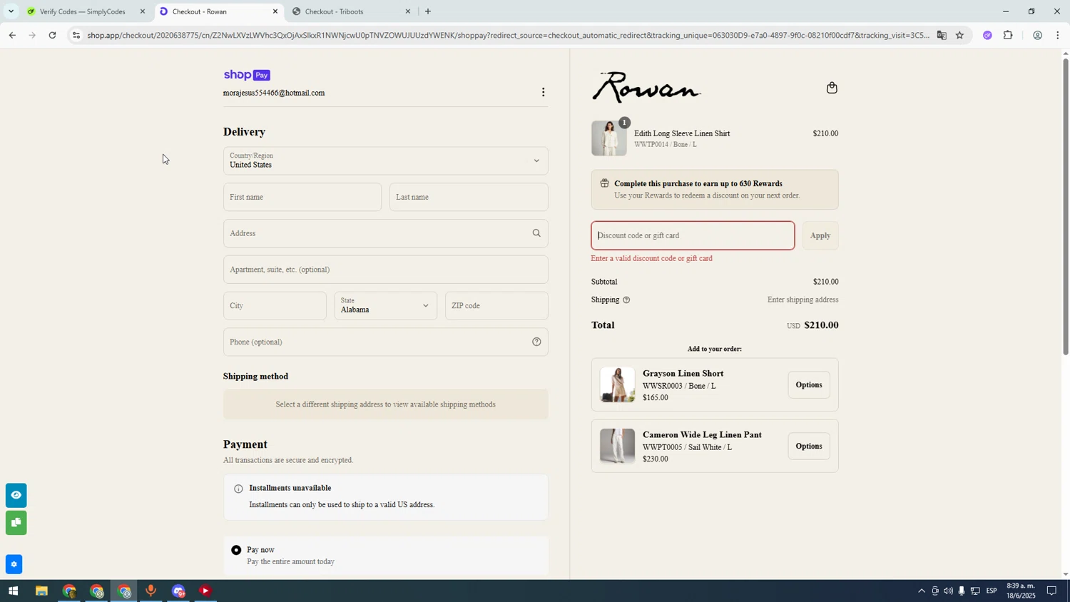 For Rowan discount code screenshot showing code Falonandpaulgift applied at For Rowan checkout page. Uploaded by SimplyCodes community member asdasdasd on Jun 18, 2025