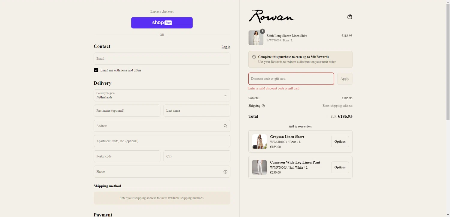 For Rowan discount code screenshot showing code Falonandpaulgift applied at For Rowan checkout page. Uploaded by SimplyCodes community member RewardTitan728 on Jun 18, 2025