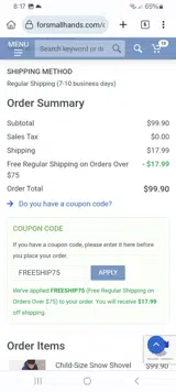 FREESHIP75 coupon verification screenshot