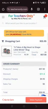 For Teachers Only coupon verification screenshot