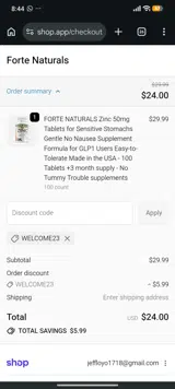 WELCOME23 coupon verification screenshot