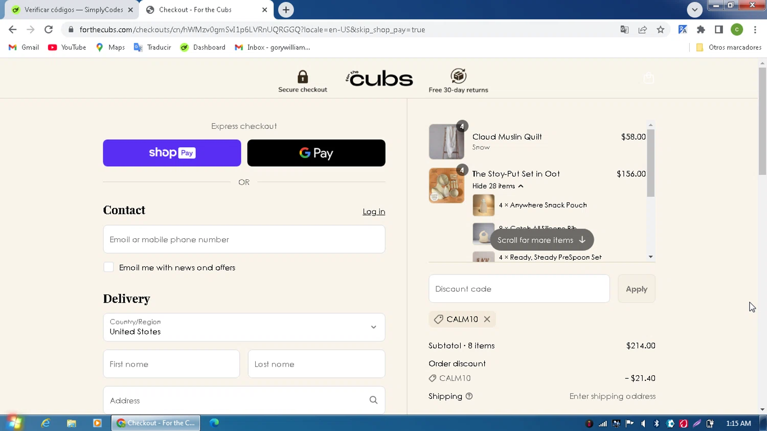 For the Cubs promo code screenshot showing code CALM10 applied at For the Cubs checkout page. Uploaded by SimplyCodes community member MagnificentPilot8371 on Jun 26, 2025